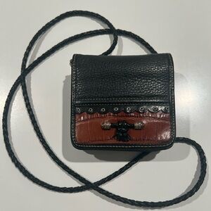 NWOT Vintage Leather Brighton Western Braided-Strap Crossbody Bag.